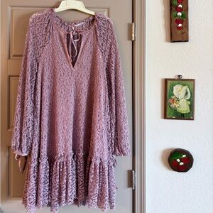 Free People Dress Jenny Mini Lace Pink Purple Boho Size Medium
